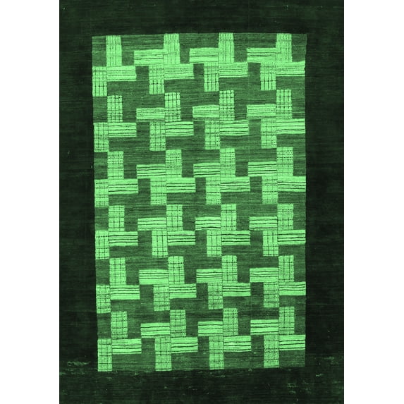 Ahgly Company Indoor Rectangle Abstract Emerald Green Modern Area Rugs, 8' x 10'