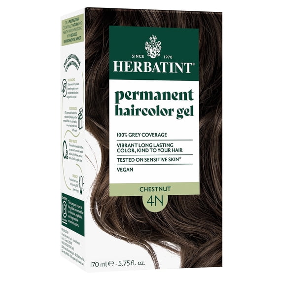Herbatint Permanent Hair Dye For Women, 4N Chestnut, Alcohol Free, Vegan, 100% Grey Coverage - 5.75 Fl Oz