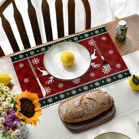 

1 Pc Christmas Placemats Santa Claus Elk Plaid Placemats Reversible Heat-Resistant Santa Claus Place mat for Xmas Home Decoration