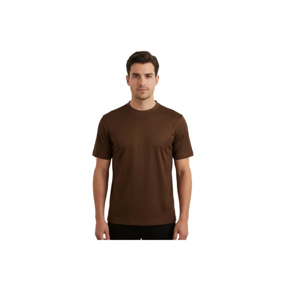 Men Dressy T-Shirt Log-In Uomo Soft Crew Neck Silky Short Sleeves 218 Cognac