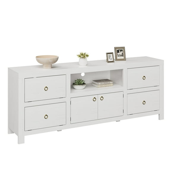 Farmhouse TV Stand for 75/80 Inch TVs, Entertainment Center with 6 Storage Drawers & Soundbar Shelf, for Living Room, Bedroom