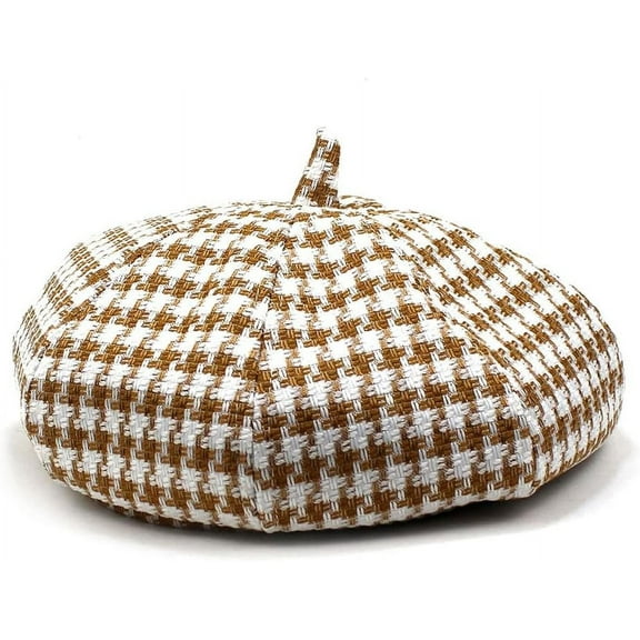 CoCoMangos Houndstooth Beret Hats for Women Cute Girls Ladies Chic Casual French Style Beanie Painter Hat Cap Artist Pumpkin Hat