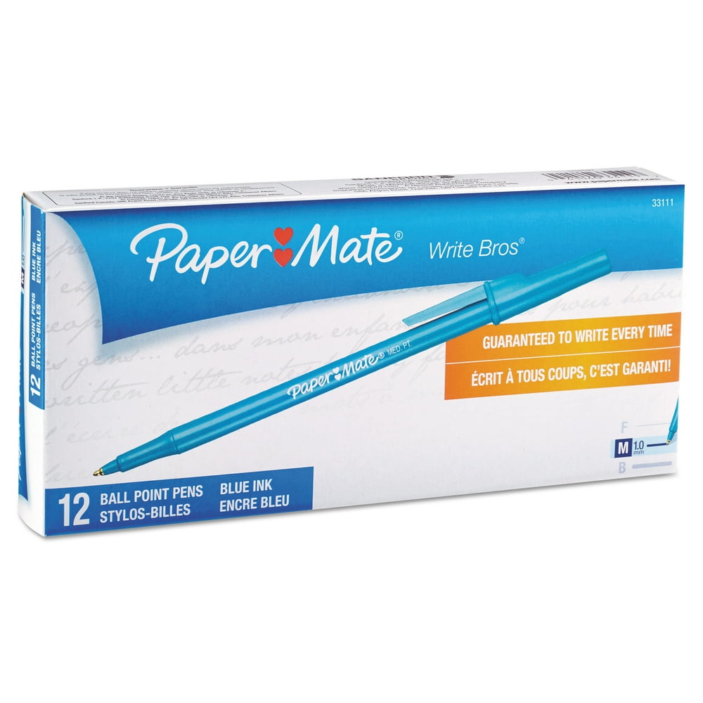 Paper Mate Write Bros Stick Ballpoint Pen, Blue Ink, 1mm, Dozen