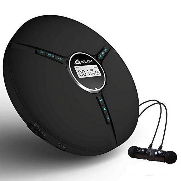 KLIM Discman Portable Compact CD Player with Built-in Battery, Includes Fusion Earphones. MP3 CR-R/CD-RW Compatible, Black