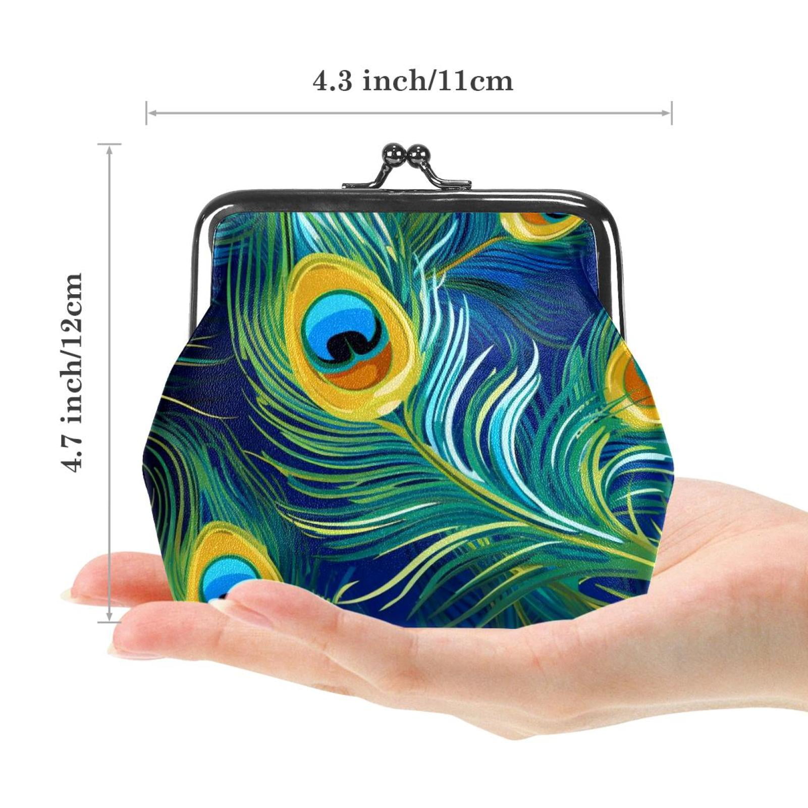 Peacock Feather Coin Purse Vintage Pouch Kiss lock Change Purse Wallets Walmart