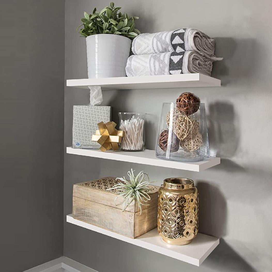 Floating Wall Shelves, Wall Mounted White Shelf Wall Storage Organizer