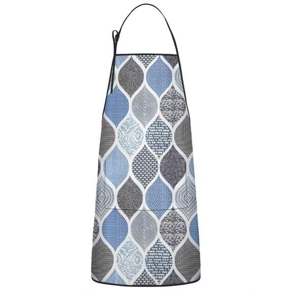 Blue Geometric Quatrefoil Pattern Apron-Garden Aprons for Women with Pockets-Cotton Linen Waterproof Kitchen Cooking Gardening Aprons Adjustable for Kitchen,Cooking,BBQ and Salon 33x27 Inch
