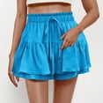 thumbnail image 2 of yillto Women's Shorts Ruffle Hem Flowy Layered Casual Elastic High Waist Drawstring Summer Shorts, 2 of 7