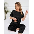 thumbnail image 4 of MISS MOLY Womens Satin Silky Pajama Set Short Sleeve Shirt with Long Pajama Set Soft PJ Loungewear, 4 of 6