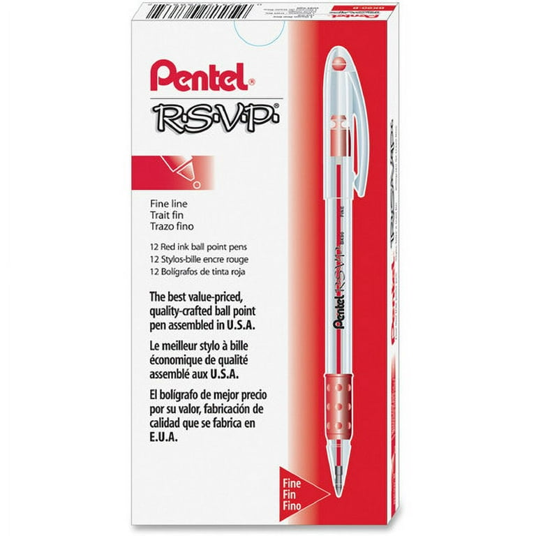 R.S.V.P. Ballpoint Pen, Stick, Fine 0.7 mm, Red Ink, Clear/Red Barrel, Dozen R.S.V.P. Ballpoint Pen, Stick, Fine 0.7 mm, Red Ink, Clear/Red Barrel, Dozen