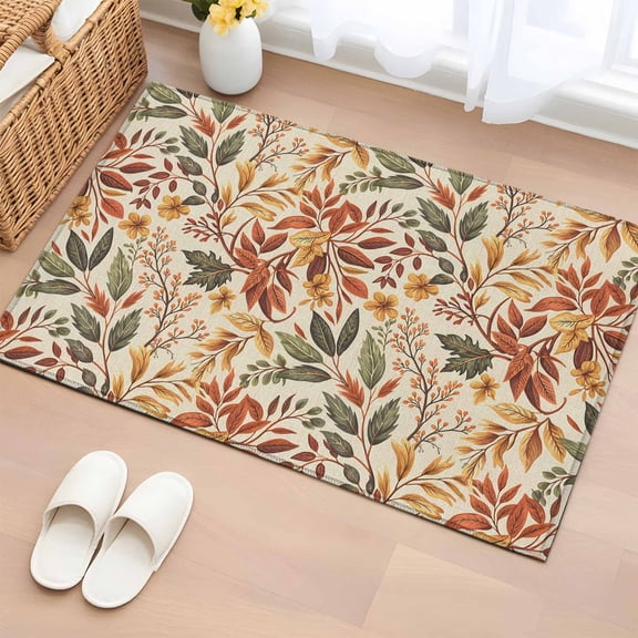 2x3 Ft Entryway Area Rug, Fall Leaves Kitchen Rug Runner Washable Floor Mat, Farmhouse Retro Botanical Floral Non Slip Indoor Door Mat Throw Carpet for Bathroom Living Room Bedroom