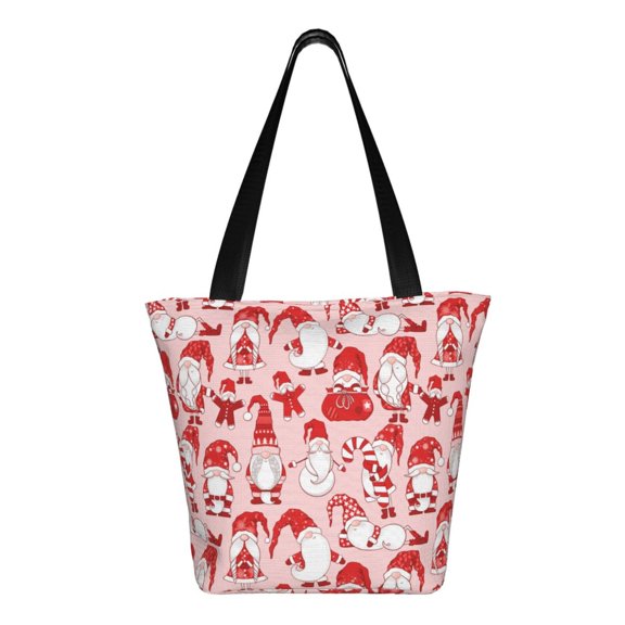 Uemuo Gnome Merry Christmas Print Tote Bags for Women,Large Capacity Corduroy Bag,Reusable Grocery Shoulder Bag,Beach Tote with Zipper Closure, Daily Essentials