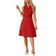 thumbnail image 2 of Vestido de oficina inspirador CHIC para mujer, vestido sin mangas con cinturón y escote en V, color rojo M, 2 of 5