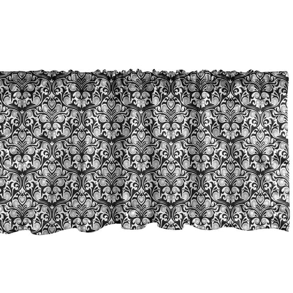Ambesonne Black and White Window Valance, Foliage Swirls, 54" X 12", Black and White