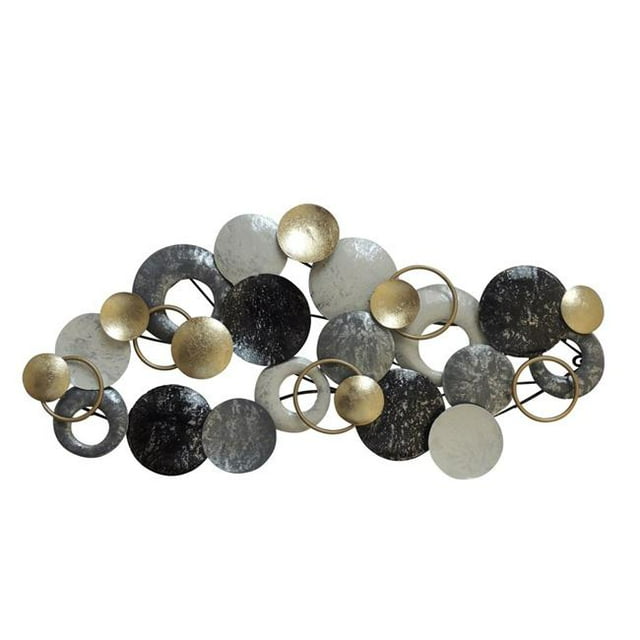 Benzara BM205290 Metal Disc Wall Decor with Splotched Details, Gray & Gold
