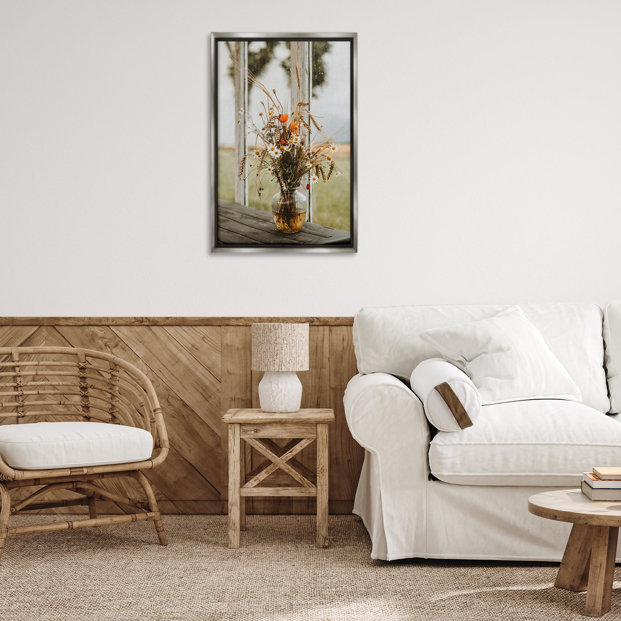 Stupell Industries Bouquet with Window View Plants & Flowers Photography Gray Floater Framed Canvas Art Print Wall Art, 21 x 31