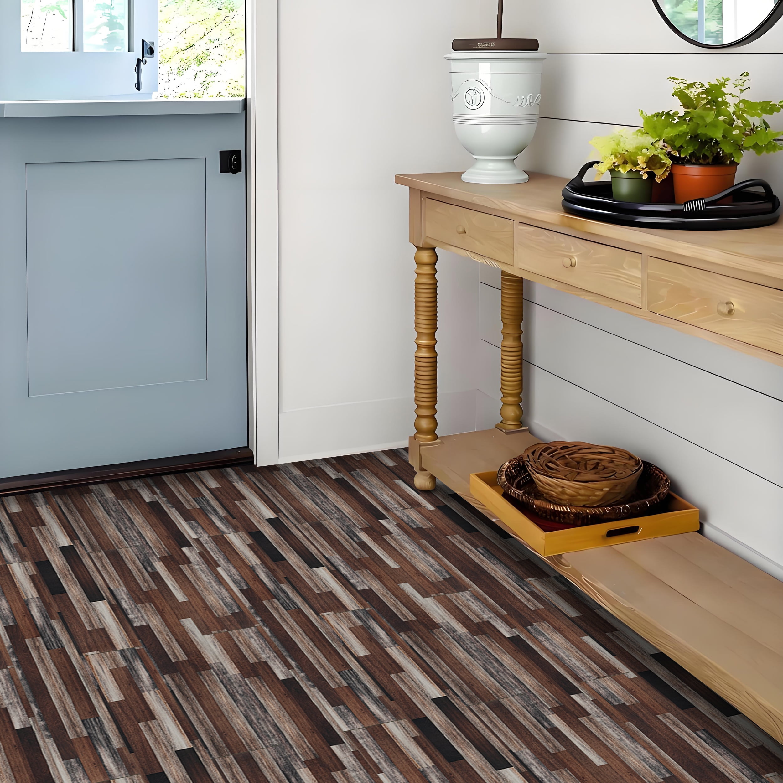 Abyssaly Wood Grain Vinyl Peel and Stick Flooring tile 5.9 inch x 35 inch，Covering Area 14.53 Sq.Ft, Self-Adhesive Floor Tile for Kitchen Dinning Room Bedroom Home Decoration.