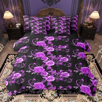 Manfei Couple Valentines Day 7-Piece Twin Bedding Sets, Purple Flower Floral Bedding Comforter Set, Chic Botanical Rose Reversible Sheet Sets, Luxury Bedroom Decor