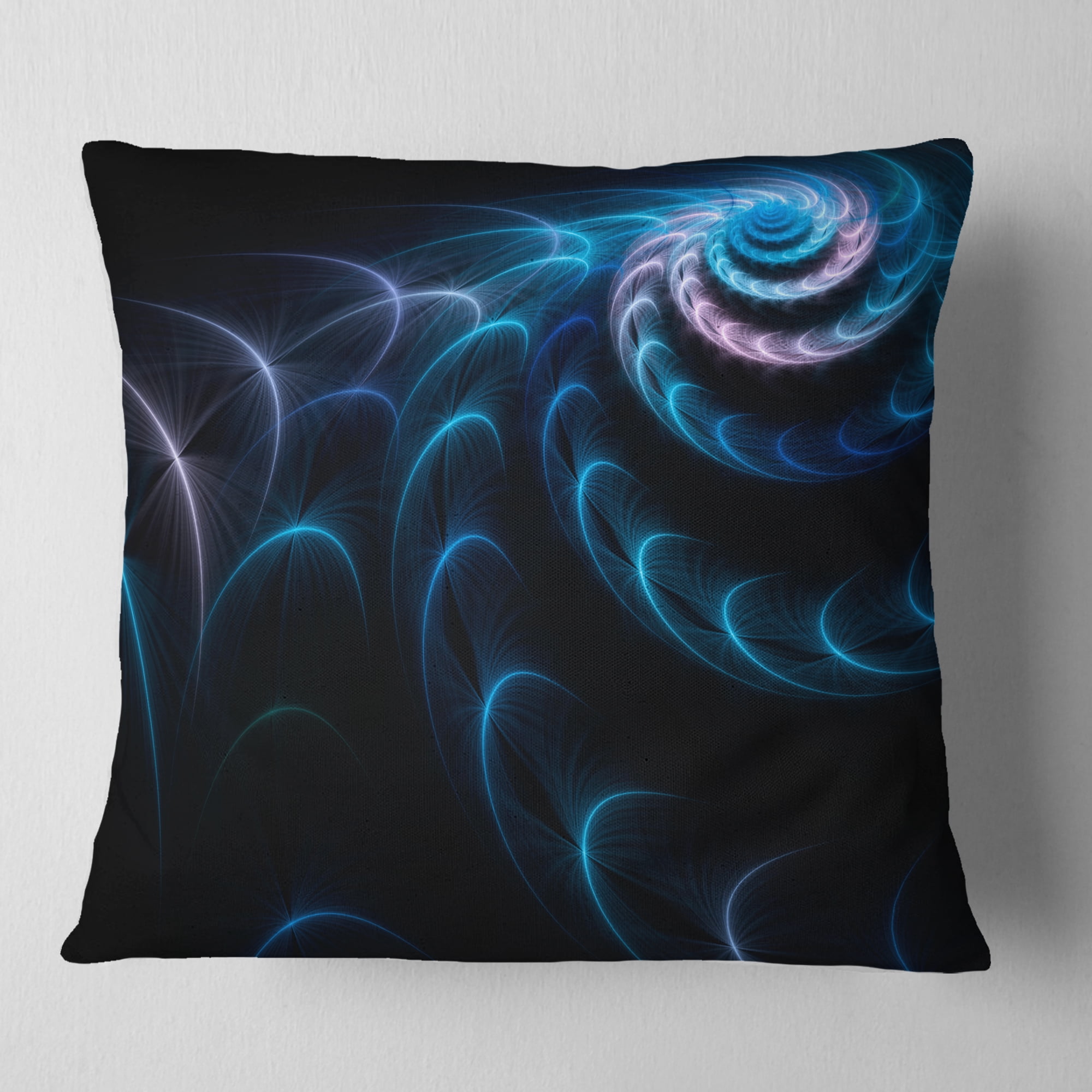 Designart Blue Fractal Flower in Dark - Floral Throw Pillow - 18x18