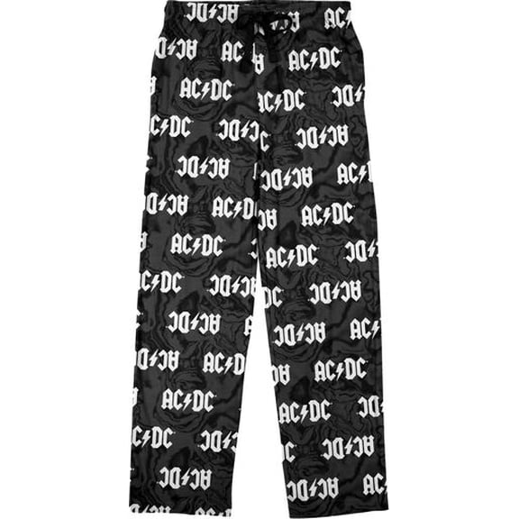 AC/DC Lightning Bolt Logo All-Over Print Men's Black Sleep Pajama Pants -XL
