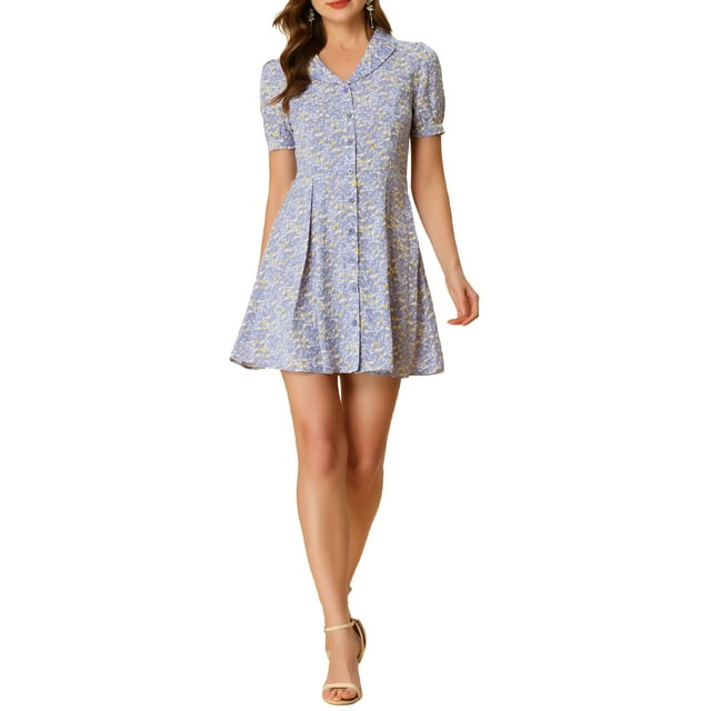 INSPIRE CHIC Robe Chemise à Manches Courtes Imprimé Floral au-Dessus du Genou pour Femmes P Violet