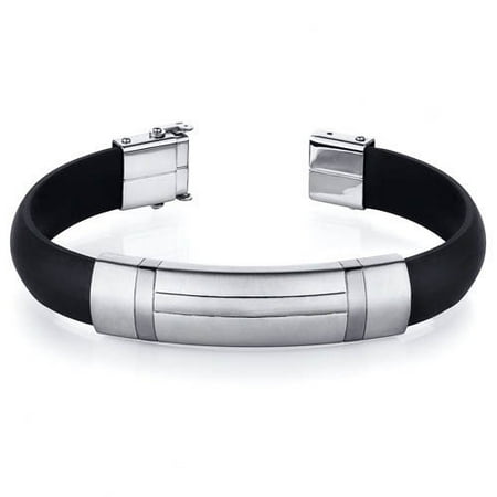 Oravo H Design Stainless Steel Black Rubber Mens Golf Bracelet