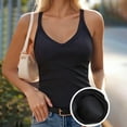 thumbnail image 4 of Padded Tank Tops for Women, Comdrip Womens Spaghetti Strap V Neck Ribbed Tank Tops for Women Slim Soft Camisole Basic Layering Shirts Comfy Tank Tops for Women Black L, 4 of 6