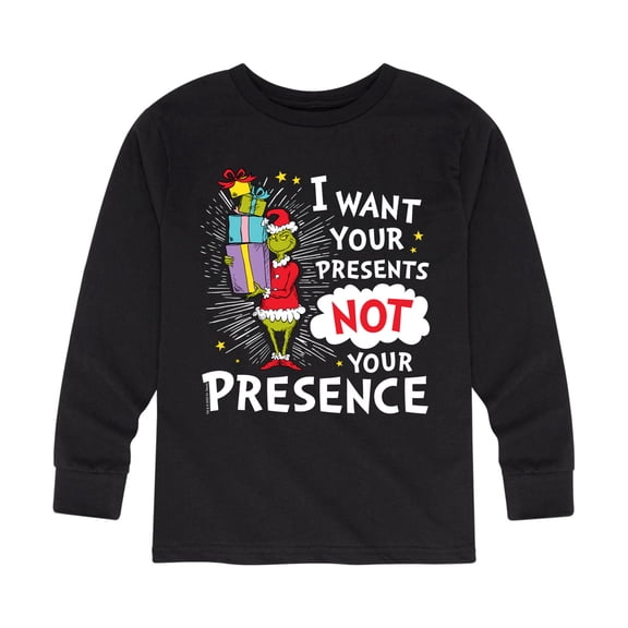 Dr. Seuss The Grinch - Christmas - Presents Not Presence - Toddler & Youth Long Sleeve Graphic T-Shirt