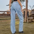 thumbnail image 2 of Defitshape Women's Cargo Jeans Washed Straight Leg Full Length Loose Fit Vintage Fashion Long High Waist Elastic Carpenter Denim Pants Light Blue Medium, 2 of 5