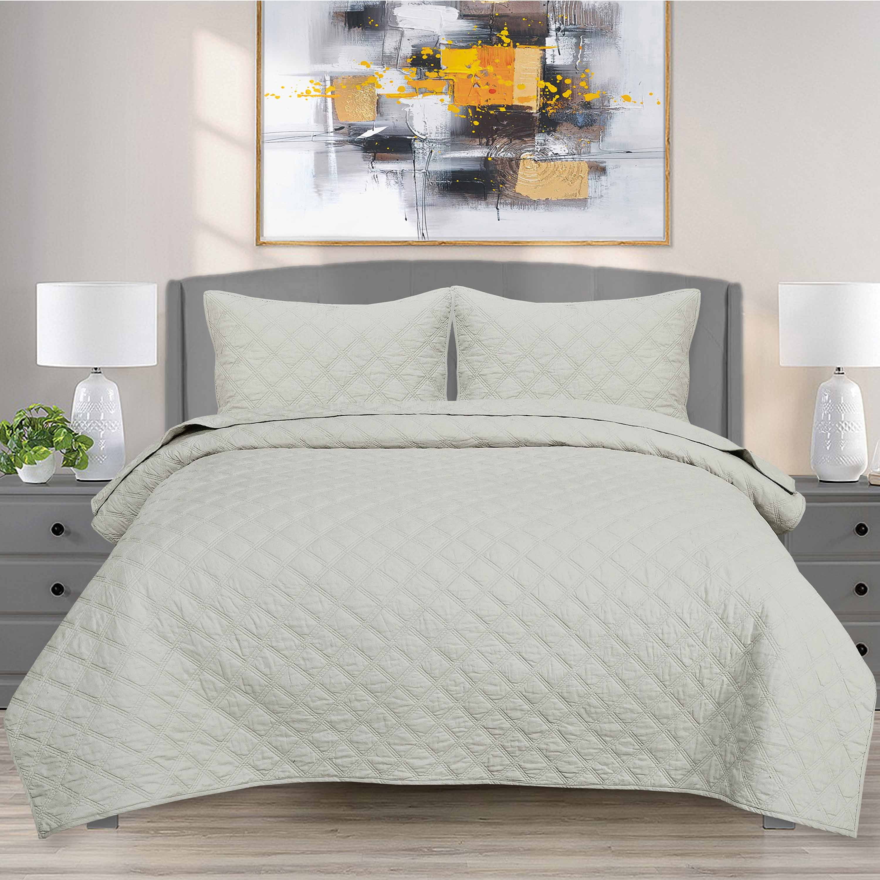 EnvioHome 100 Premium Cotton Solid Quilt Set FullQueen, Grey