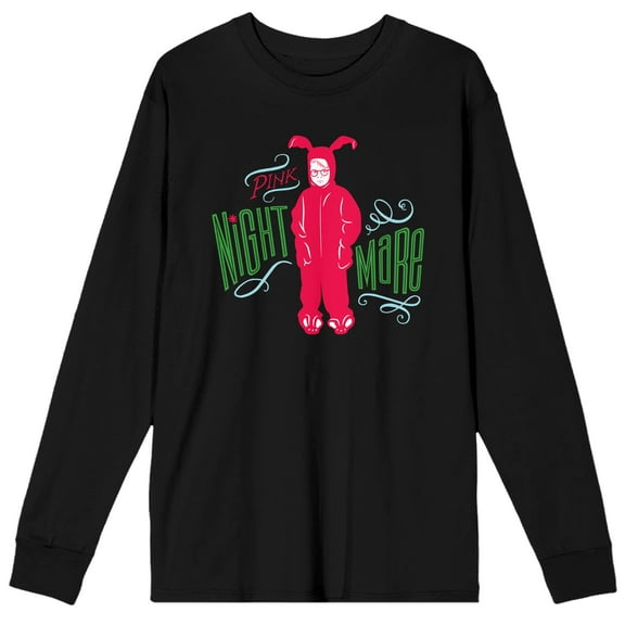 A Christmas Story Ralphie Pink Bunny Pajamas Men's Black Long Sleeve Shirt-L