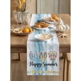 thumbnail image 3 of Happy Summer Table Runner, Artistic Slippers Nautical Beach Starfish Blue Wood Grain Cotton Linen Kitchen Table Decoration Washable Dining Tabletop Runners for Home Party Decor 13x108 Inches, 3 of 9
