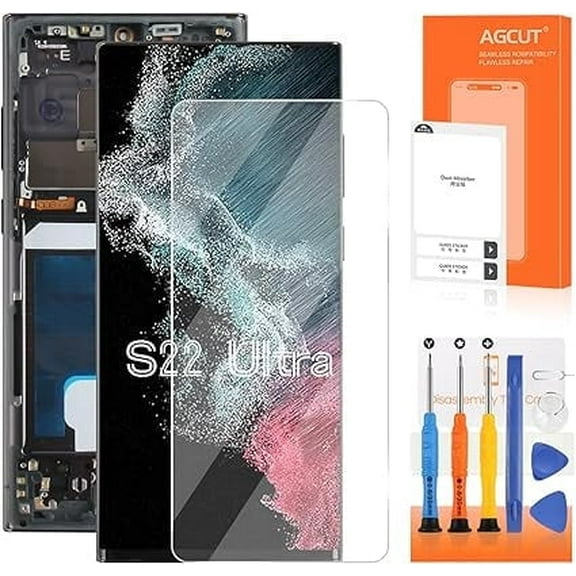 OLED for Samsung S22 Ultra 5G Screen Replacement for S22 Ultra LCD Display SM-S908U SM-S908E LCD Digitizer Touch Assembly Black with Frame (US Version,Support Fingerprint)