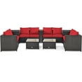 thumbnail image 3 of Gymax Ensemble de Conversation de Patio en Rotin Rembourré 8 Pcs avec Table d'Appoint Coussin Rouge, 3 of 9