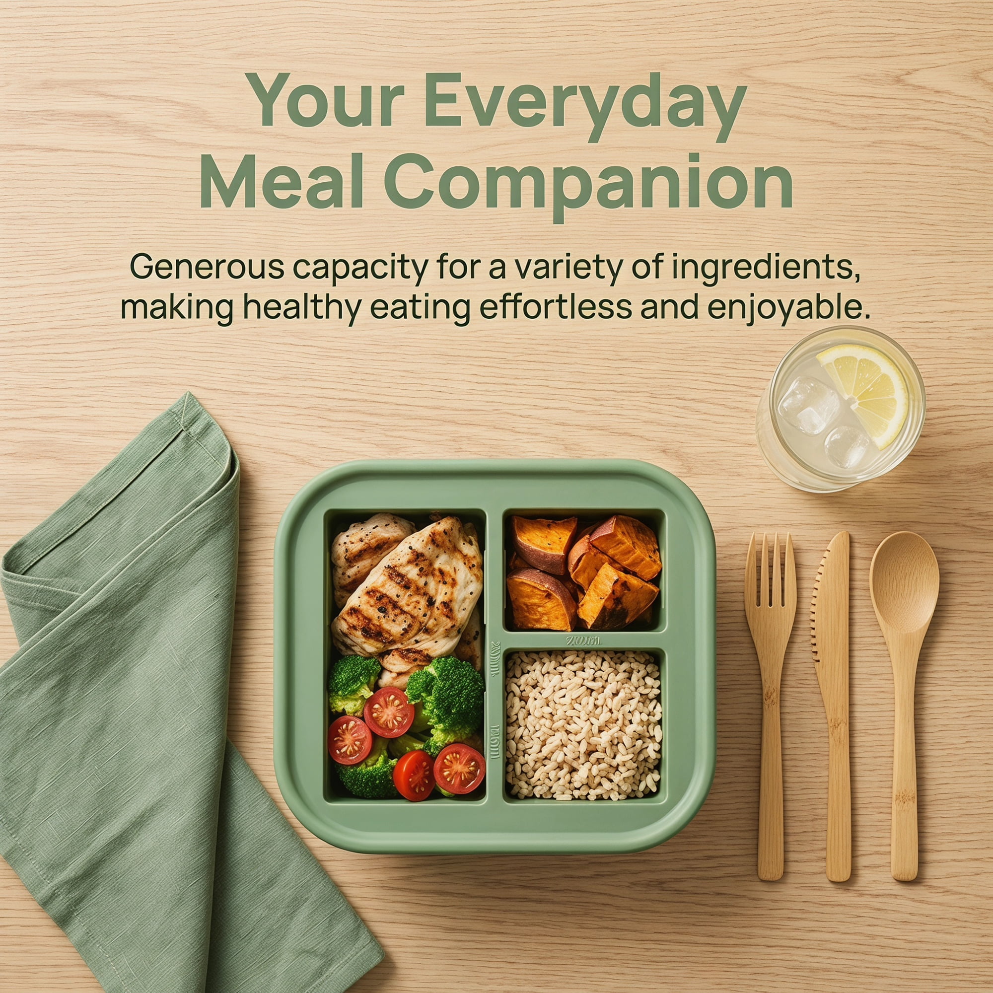 Unique Bargains Silicone Leak-Proof Meal Prep Container Lunch Bento Box Green-1