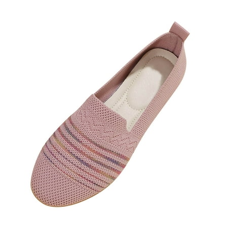 

Cathalem Fashion Spring And Summer Women Casual Shoes Flat Bottom Round Toe Lightweight Flying Mesh Breathable Comfortable And Colorful Stripes Pink 40