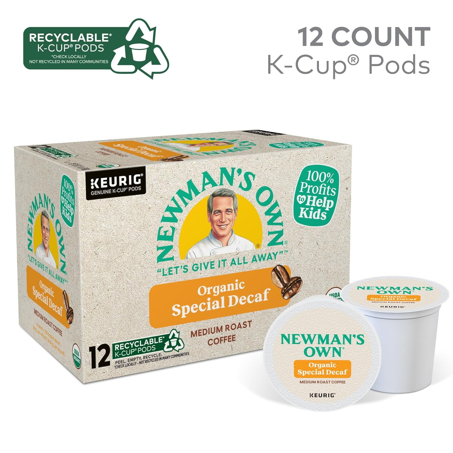 Newman's Own Organics Special Blend Decaf Keurig Single-Serve K-Cup Pods, Medium Roast Coffee, 72 Count