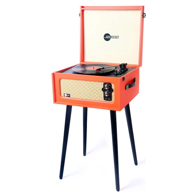 Arkrocket 3-Speed Bluetooth Record Player Retro Turntable with Built-in Speakers and Removable Legs (Orange)