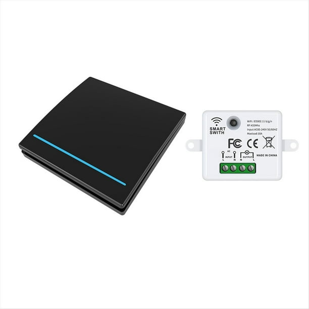 Interruptor Inalámbrico Inteligente Tuya Wifi RF433Mhz, 1 Unidad, Control Remoto, Iluminación de Pared, Interruptores para Lámpara LED, Color Negro.