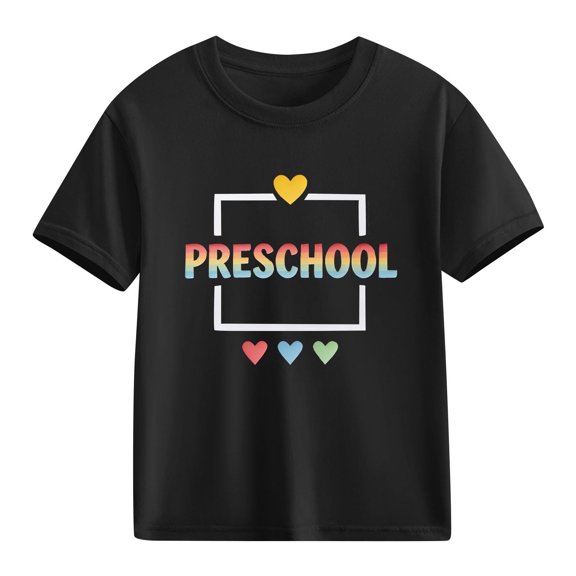 Juslio Boys Letter Pattern Shirts Casual Short Sleeved Tops, Comfortable Breathable Crew Neck T Shirts Sizes 2-18