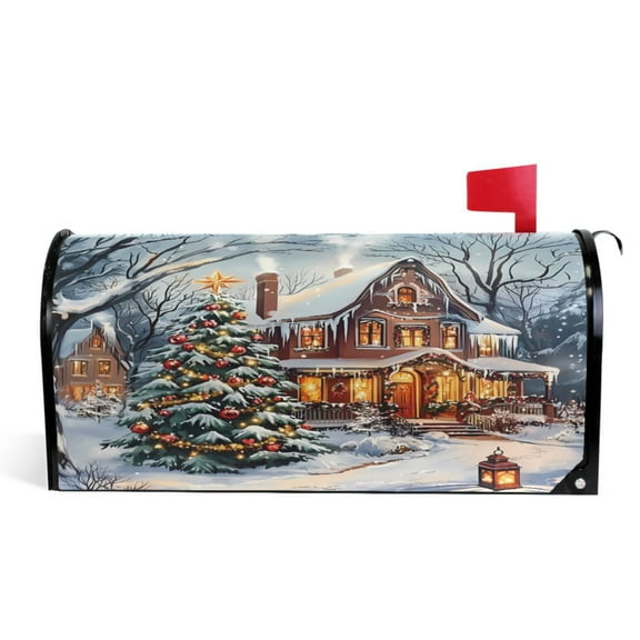 Ryvnso Mailbox Cover Christmas House Scene Magnetic Mailbox Wrap Standard Size 21x18 Inch