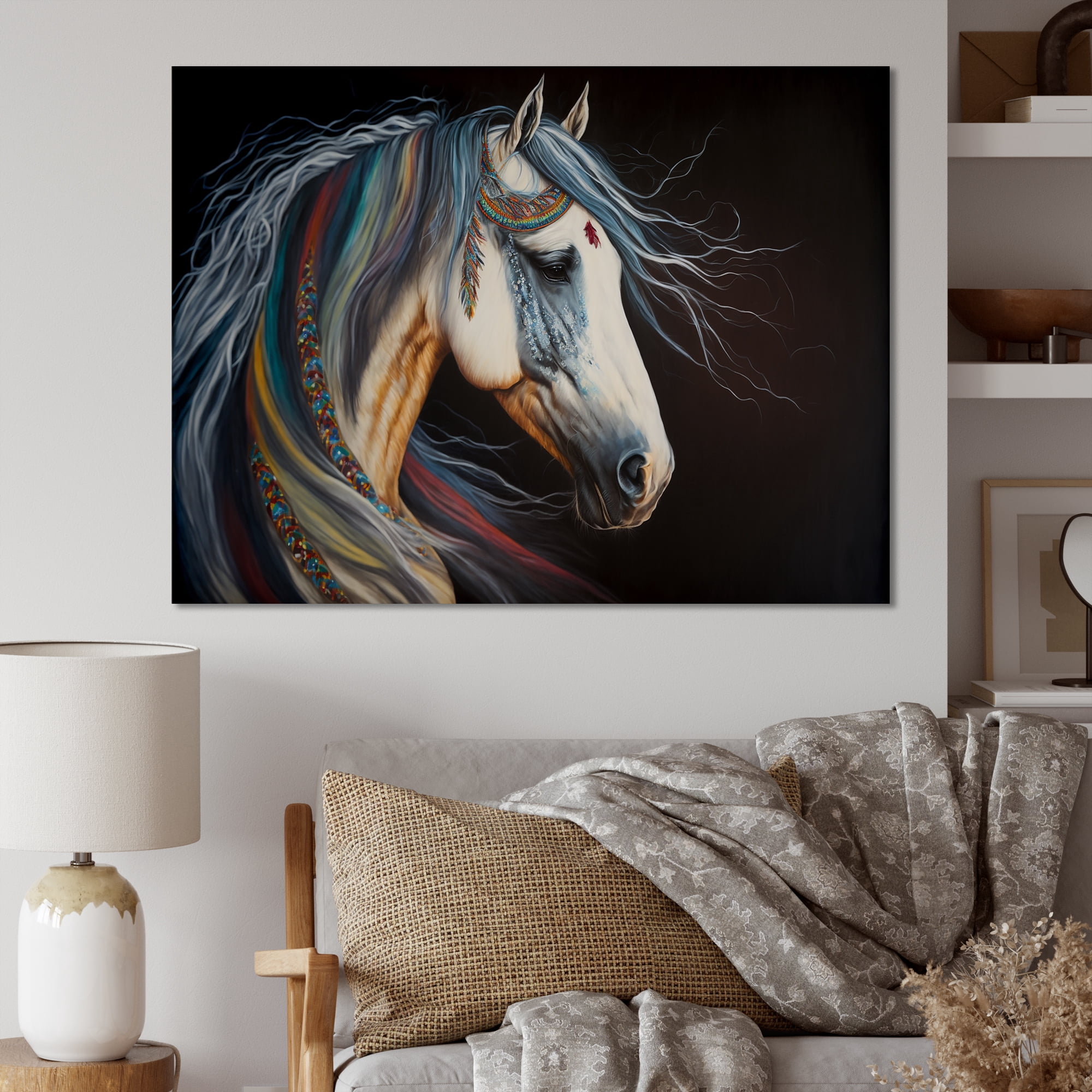 Designart Indian Horse With Colorful Mane IV Canvas Wall Art