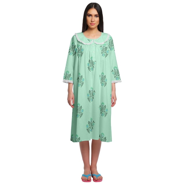 Moomaya Chemise de Nuit Boutonnée Longueur Genou pour Femmes Imprimée