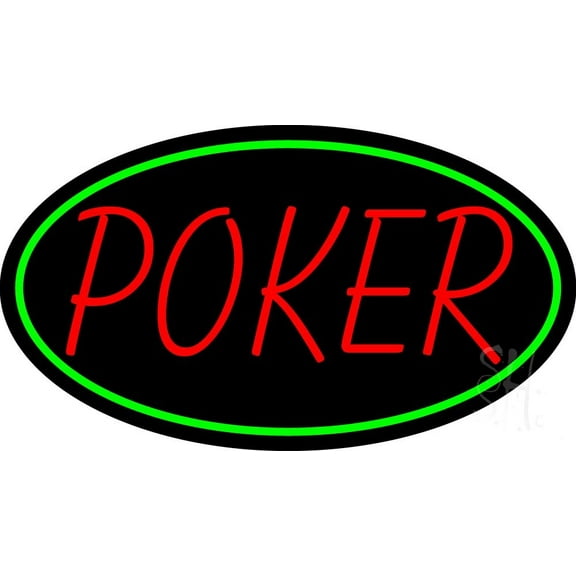 Oval Red Poker LED Neon Sign 20 x 37 - inches, Black Square Cut Acrylic Backing, with Dimmer - Bright and Premium built indoor LED Neon Sign for wall décor, arcarde, and storefront.