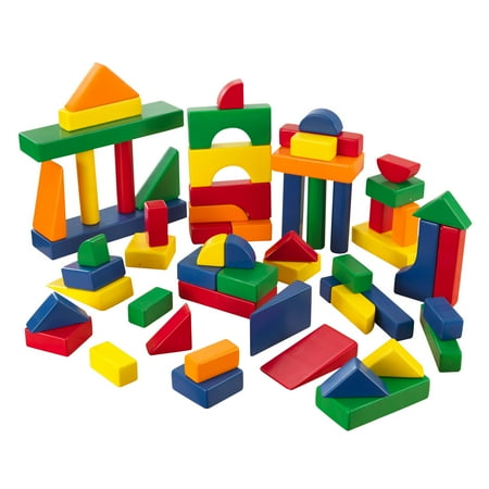 KidKraft 60-Piece Wooden Cutout Shapes Block Building Architectural Set - Primary