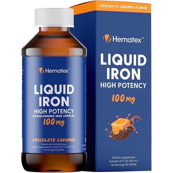 Llorens Pharmaceutical Liquid Iron Supplement, 100mg Polysaccharide Iron Complex, Chocolate Caramel Flavor