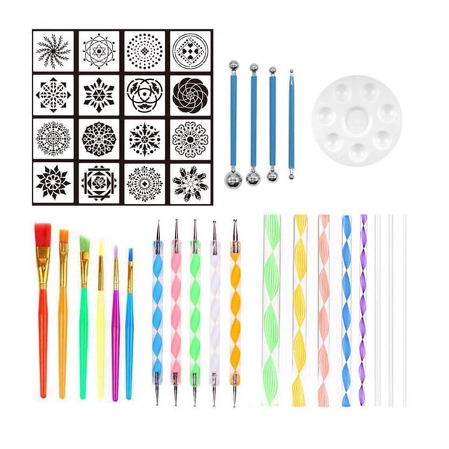 Graflsoa Creative Mandala Stone Painting DIY Kit with 40-Piece Art Set, Including Stencils, Brushes, and Tools for Crafting (Type A)