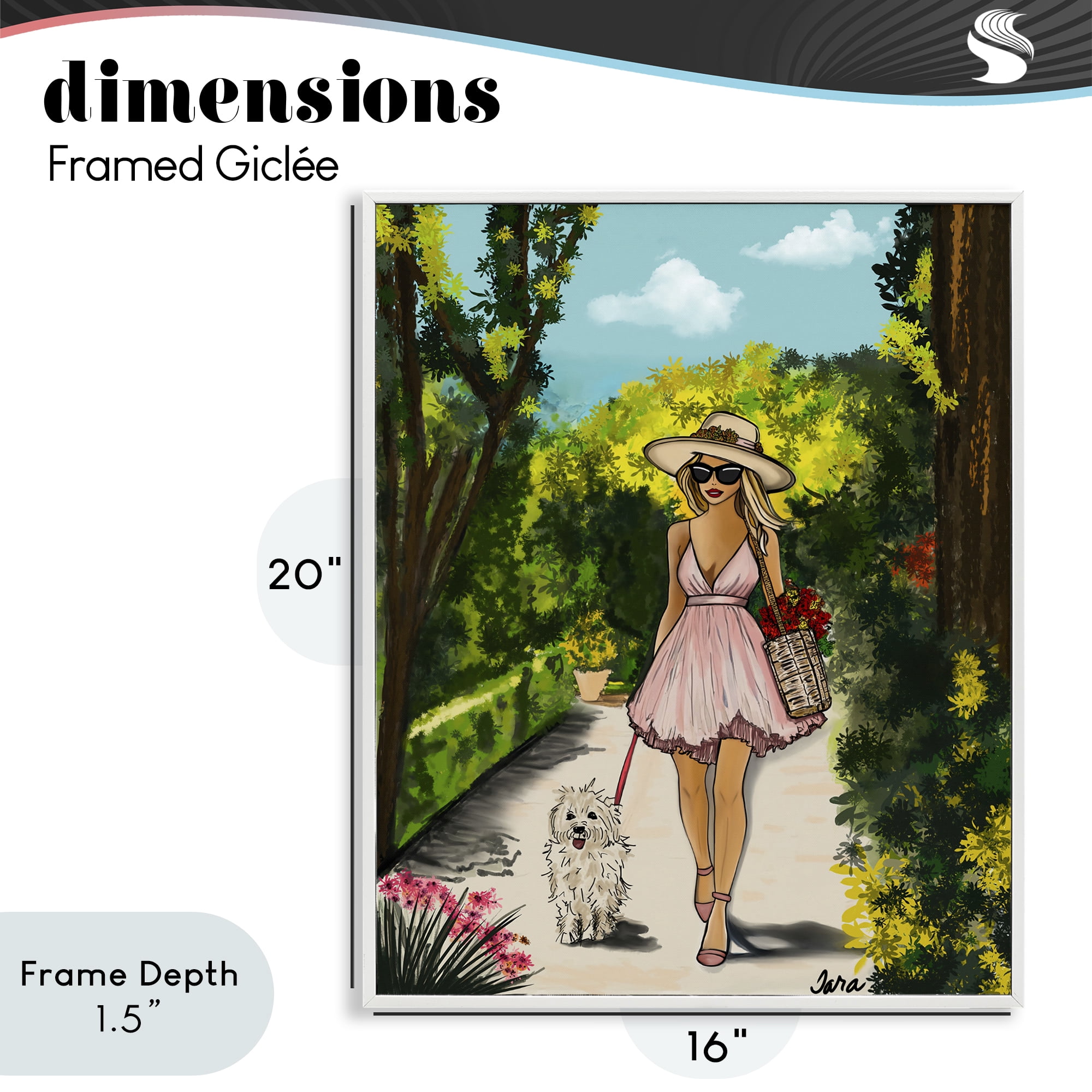 Stupell Industries Garden Girl Strolling with Pup White Framed Giclee Art, design by Tara Boone