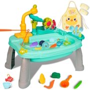 Kids Play Sink with Running Water,Mini Water Table for Toddlers 1-3, Upgraded Faucet and Play Dishes,Children Electric Dishwasher Playing Toy,Kitchen Sensory Toy Sets for Girls and Boys