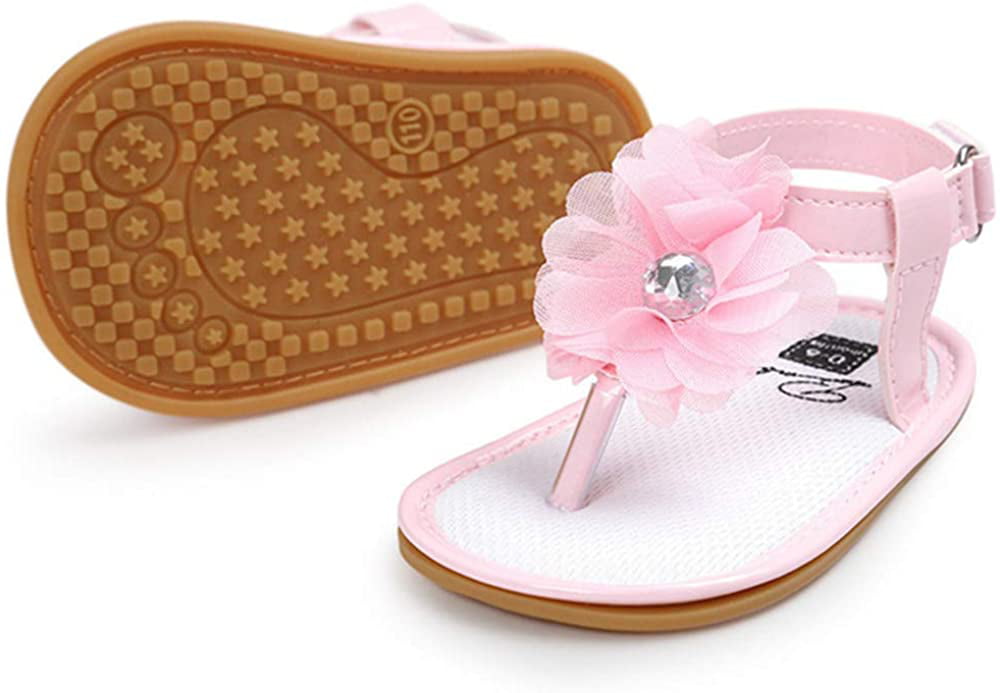 TIMATEGO Infant Baby Girls Sandals Non Slip Soft Sole T-Strap Flip Flops Toddler First Walker Crib Dress Shoes 3-18 Months 